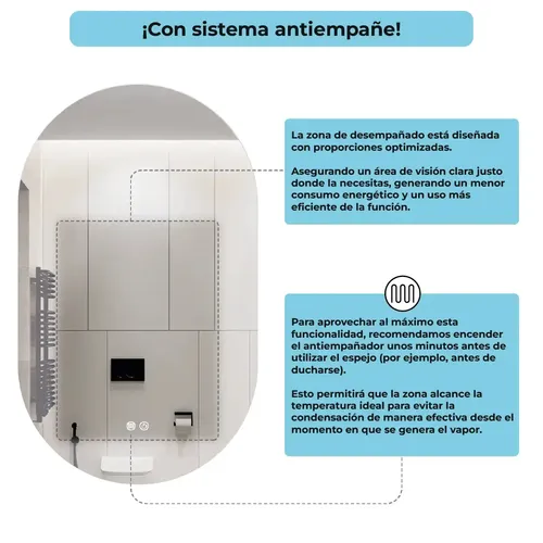Espejo Rectangular MirrorOn Nilo Negro con Luz LED Regulable de Pared