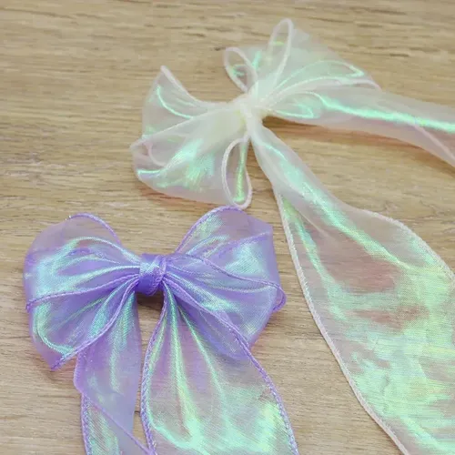 Kit 5 Rollos Cinta Organza Iridiscente Para Manualidades Celeste Lisa