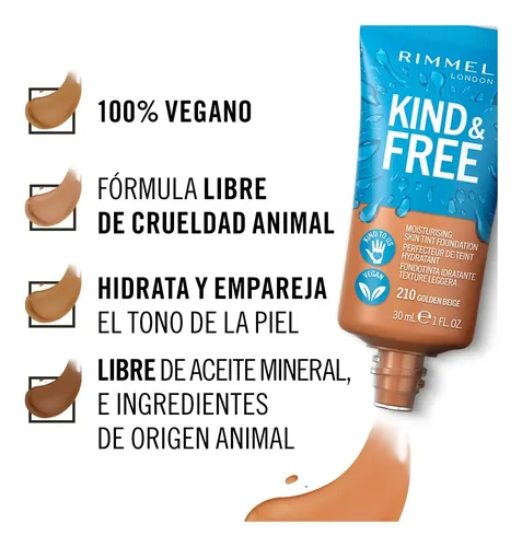 Base de maquillaje en liquido Rimmel Kind & Free Kind & Free Kind & Free tono 210 golden beige – 30mL