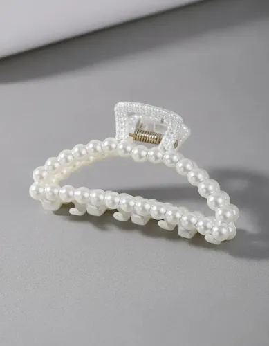 Broche Clip Perlas Blancas Grande Hebilla Pelo Coquette Blanco