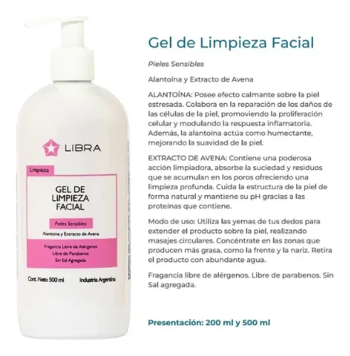 Gel Limpieza Facial Piel Sensible Libra Cosmética 500g Día/Noche