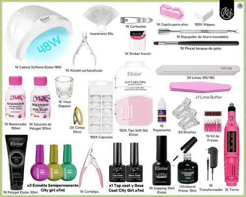 Kit Uñas Semipermanentes Polygel Esmaltado Completo Cabina