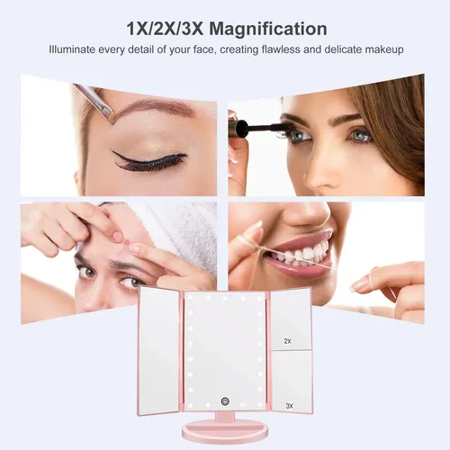 Espejo De Maquillaje Con Luz Led 21 Led 3 Aumentos Rosa