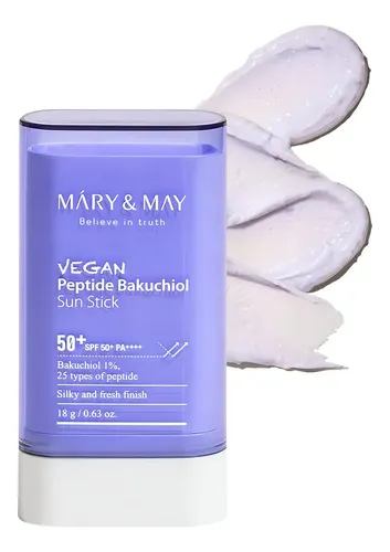 Protector Solar Facial Mary&May Vegan Peptide Bakuchiol Sun Stick SPF50+ PA++++ En Barra Vegano Antiage con toque Seco apto Piel Grasa Mixta Facil Reaplicar Coreano Kbeauty