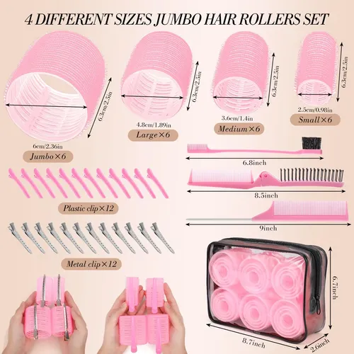 Set De Rulos De Pelo Obeoby Para Mujer Con Pinzas Y Herramie Rosa Chicle
