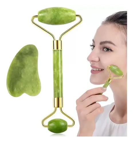 Jade Roller Y Piedra Gua Sha Masajeador Facial Set Original