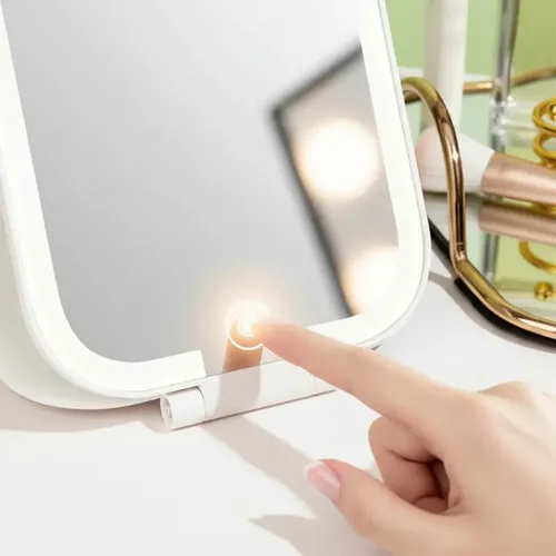 Espejo Con Luz Led 3tonos Plegable Recargable Usb Maquillaje