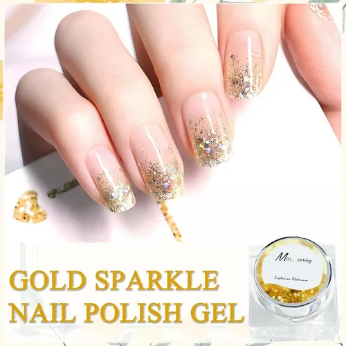 Esmalte En Gel Con Purpurina Dorada, Esmalte De Uñas Brillan
