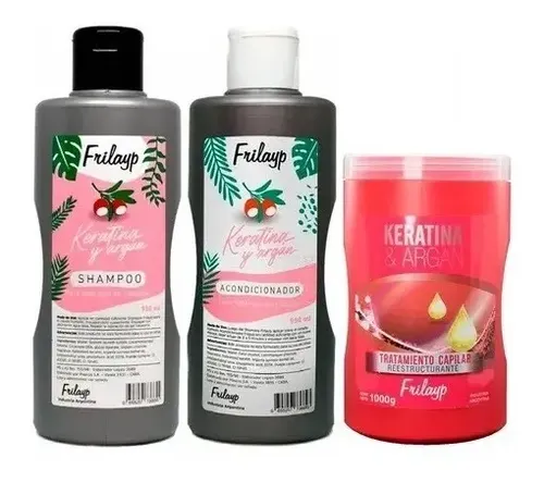 Kit Shampoo Acondicionador Mascara Frilayp Keratina Argan 1l