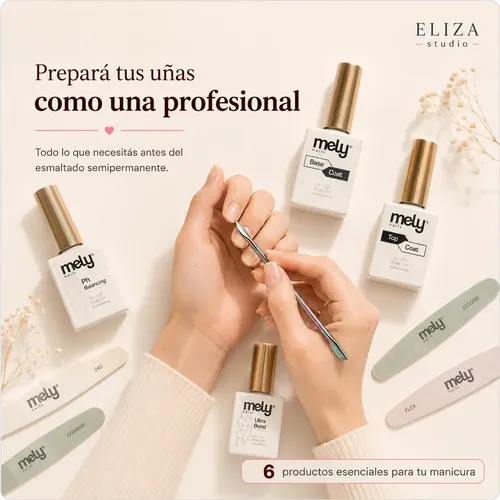 Kit Uñas Semipermanentes Base Top Coat Y Limas Mely