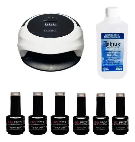 Kit Uñas Cabina Led 75w Belprof + 6 Esmaltes + Removedor Color Blanco