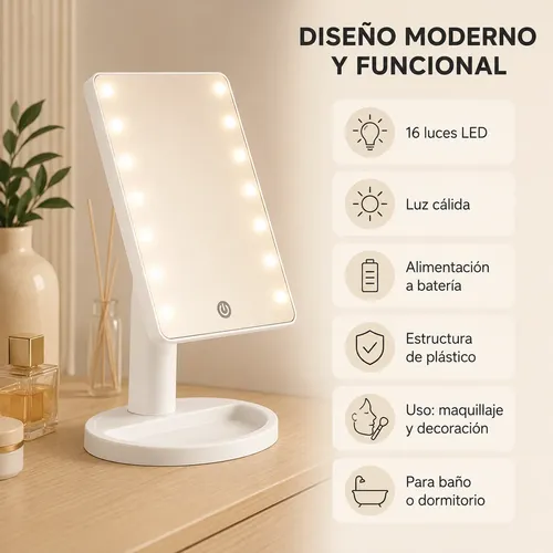 Espejo Con Luz Led Maquillaje De Mesa Portatil Tactil