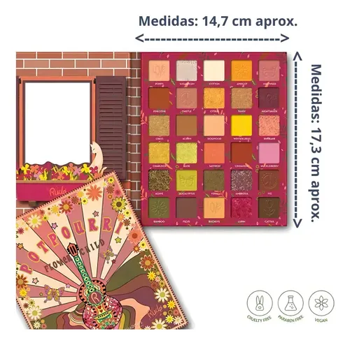 Paleta de Sombras 30 Colores Mate y Brillante Rude Cosmetics Flower Child