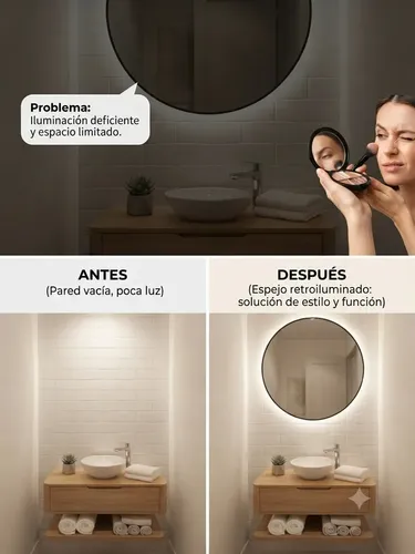 Espejo Redondo Con Luz Led 60cm Decorativo Pared Baño/living