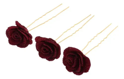 3 Horquillas Con Accesorios Para El Cabello Con Flores Rosas