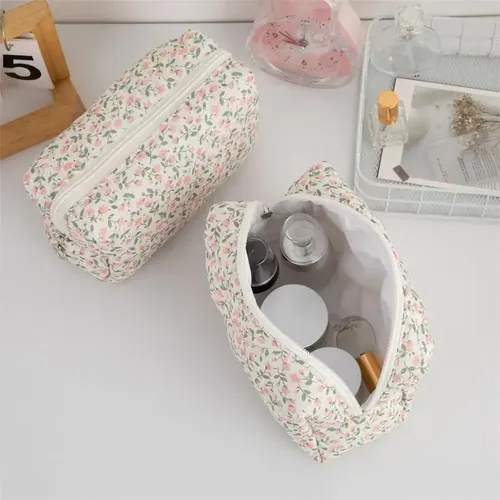 Neceser Acolchado Floral Para Maquillaje Y Accesorios