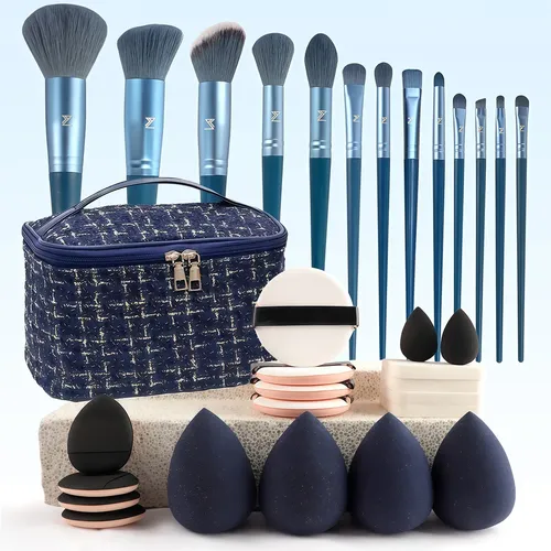 Set De Brochas De Maquillaje Azul 32 Piezas