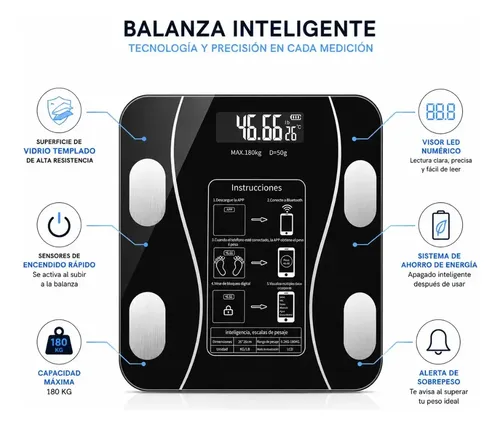 Balanza Personal Inteligente App Medidor Grasa Muscolo 180kg