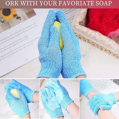 Guantes Exfoliantes De Baño Multicolor 4 Pares Con Nylon