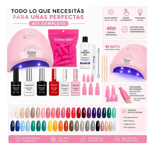 Kit Uñas Semipermanente Completo Cabina Uv 48w Accesorios