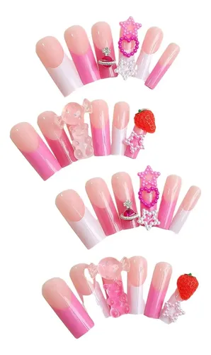 Uñas Postizas Con Forma De Corazón De Fresa Y Estrella De
