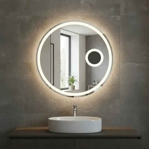 Espejo Redondo Con Parlante Led 60cm Lupa Frío Cálido Bluetooth