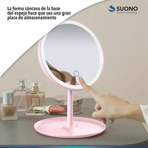 Espejo Maquillaje Luz Led Touch Usb Regulable Color Rosa Color Del Marco Rosa