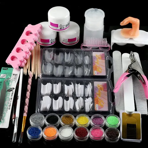 Kit De Uñas De Acrílico Con Polvo Líquido Brillo Tips