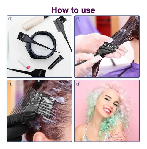 Kit 4 Piezas Brochas Y Tazón Para Tinte De Cabello Negro .