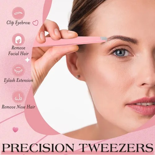 Pinzas Para Cejas Lasnten, 64 Piezas, Punta Biselada, Acero