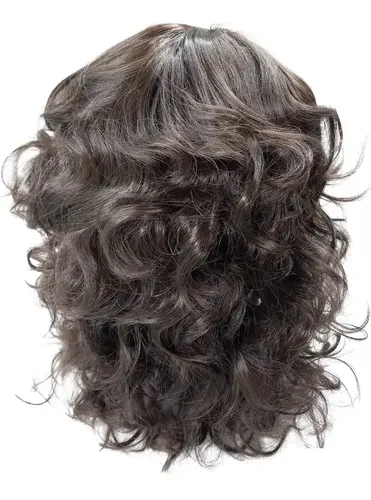 Peluca 40cm Con Flequillo Simil Natural Ondulada