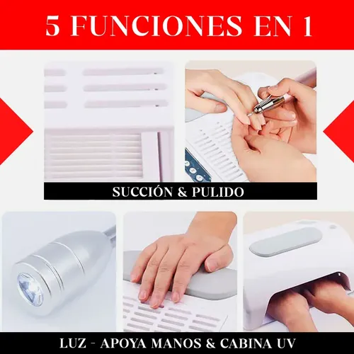 Cabina Uñas 5 En 1 Uv Led Para Secado Extractor Polvo Torno