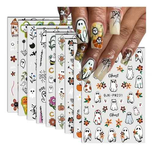 Calcomanías Para Uñas De Halloween Bhooka 9 Hojas 3d Autoadh
