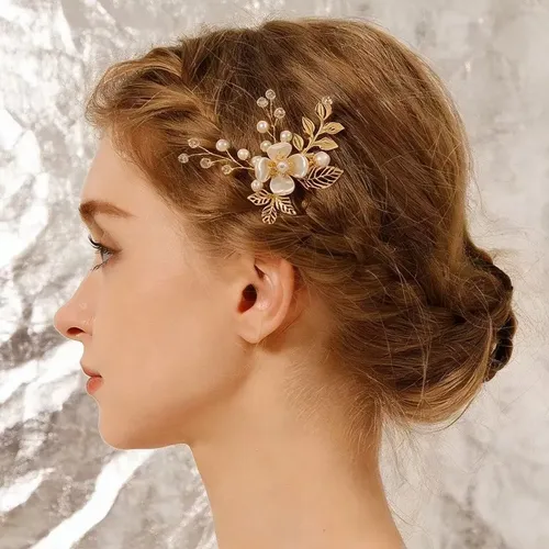 Horquilla De Novia China Con Perlas Retro, Flor Hecha A Mano