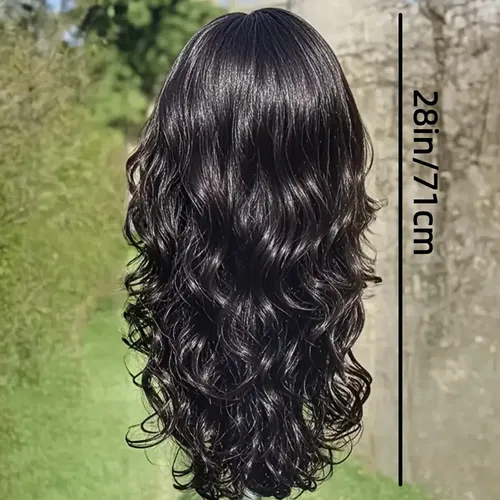 Peluca Sintética Holgada Para Hombre, Rizada, Negra Natural