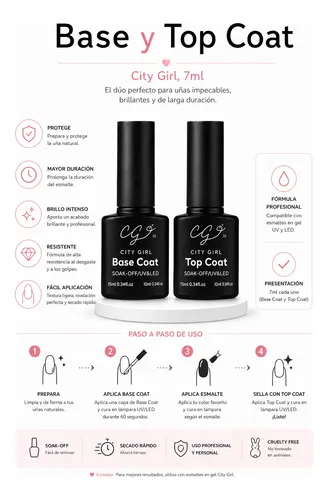Kit Base Coat Y Top Coat Semipermanente Esmaltes Led Uv