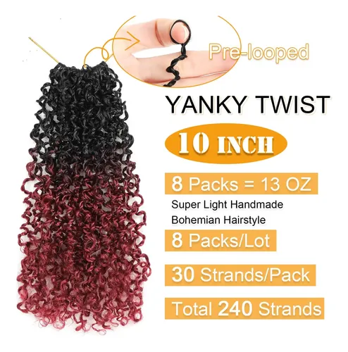 Cabello De Ganchillo Aksice Yanky Twist, 10 Pulgadas, 8 Paqu