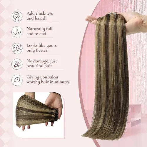 Extensiones De Cabello Humano Real 55cm 7pcs 105g #4p27