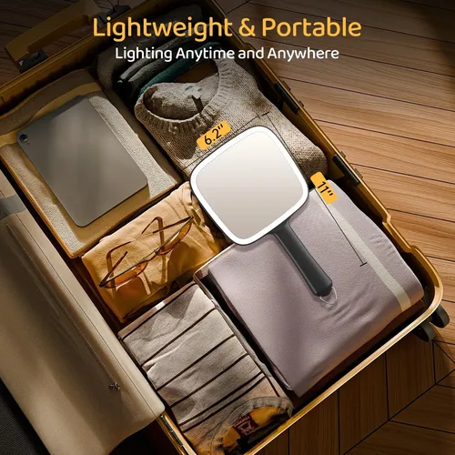 Espejo De Mano Con Luz Famihomii 30x Recargable Negro