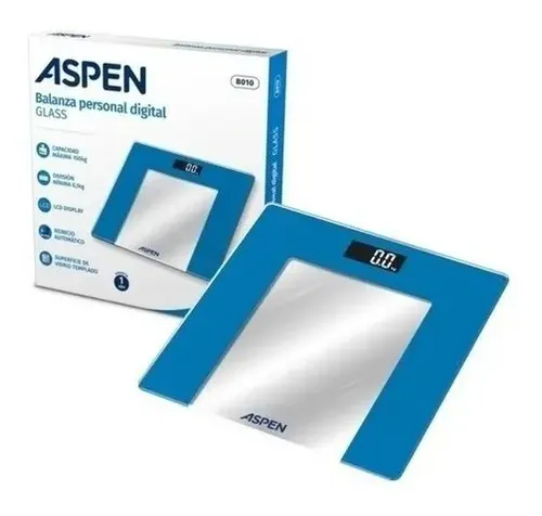 Aspen Balanza Peso Corporal Digital De Vidrio B010 Azul