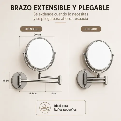Espejo De Maquillaje Pared Plegable Extensible Y Aumento