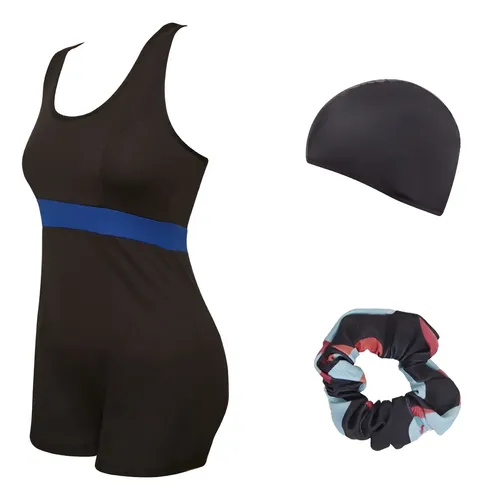 Malla Natacion Mujer Short Pierna Resistente Cloro Y Gorro
