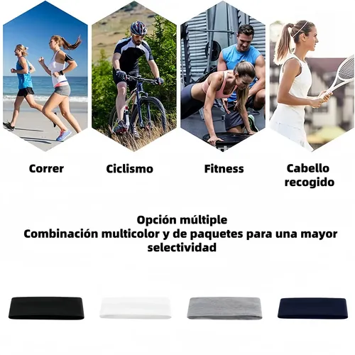 4 Cintas Elásticas Deportivas Para La Cabeza Negro |       Rayas Negro