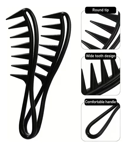 Juego Peines X4 Dientes Anchos Peinado Hombre Negro