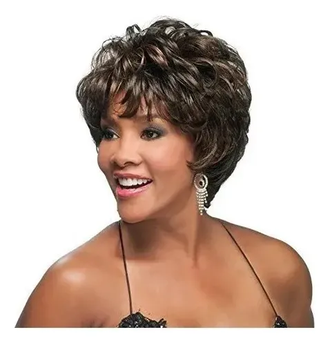 * /peluca Corta Negra Y Marrón Para Mujer Con Cabello (