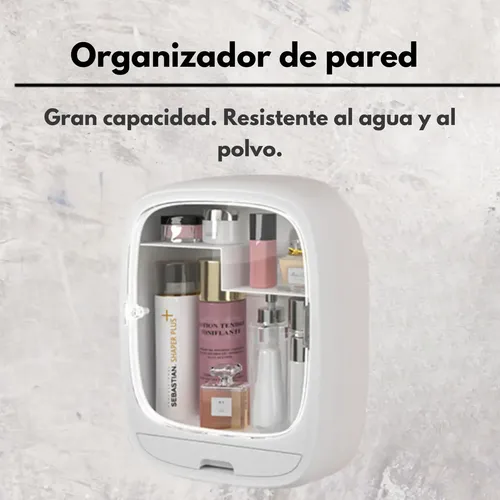 Organizador De Maquillaje Norcel Para Pared De Baño O Vestidor, Porta Cosmeticos Makeup Colgante, Color Blanco