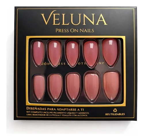 Uñas Press On Veluna Almendras – Cambian De Color Al Calor Color Naranja Rojizo Fotocromática