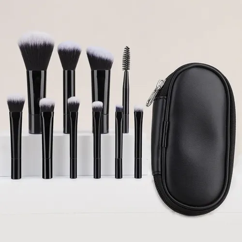 Juego De Brochas De Maquillaje Rancai Mini Con Mango Negro D
