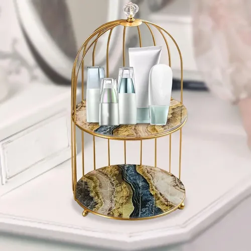 – 2x Jaula De Pájaros De Hierro Organizador De Maquillaje =