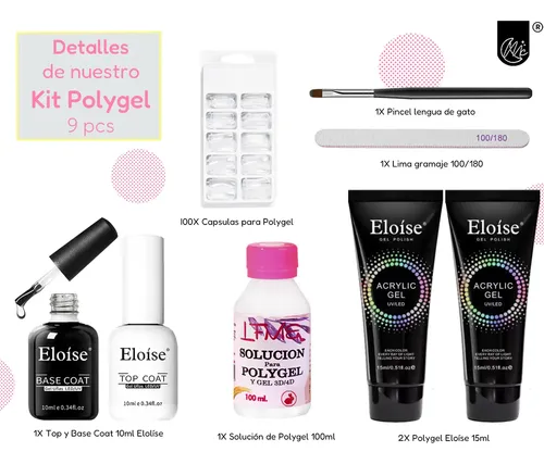 Kit Uñas Esculpidas Polygel Base Top Coat Manicura Uv Semi